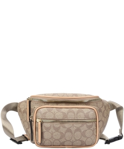 Oval Design Print Zipper Crossbody Bag MS008-1015 TAUPE